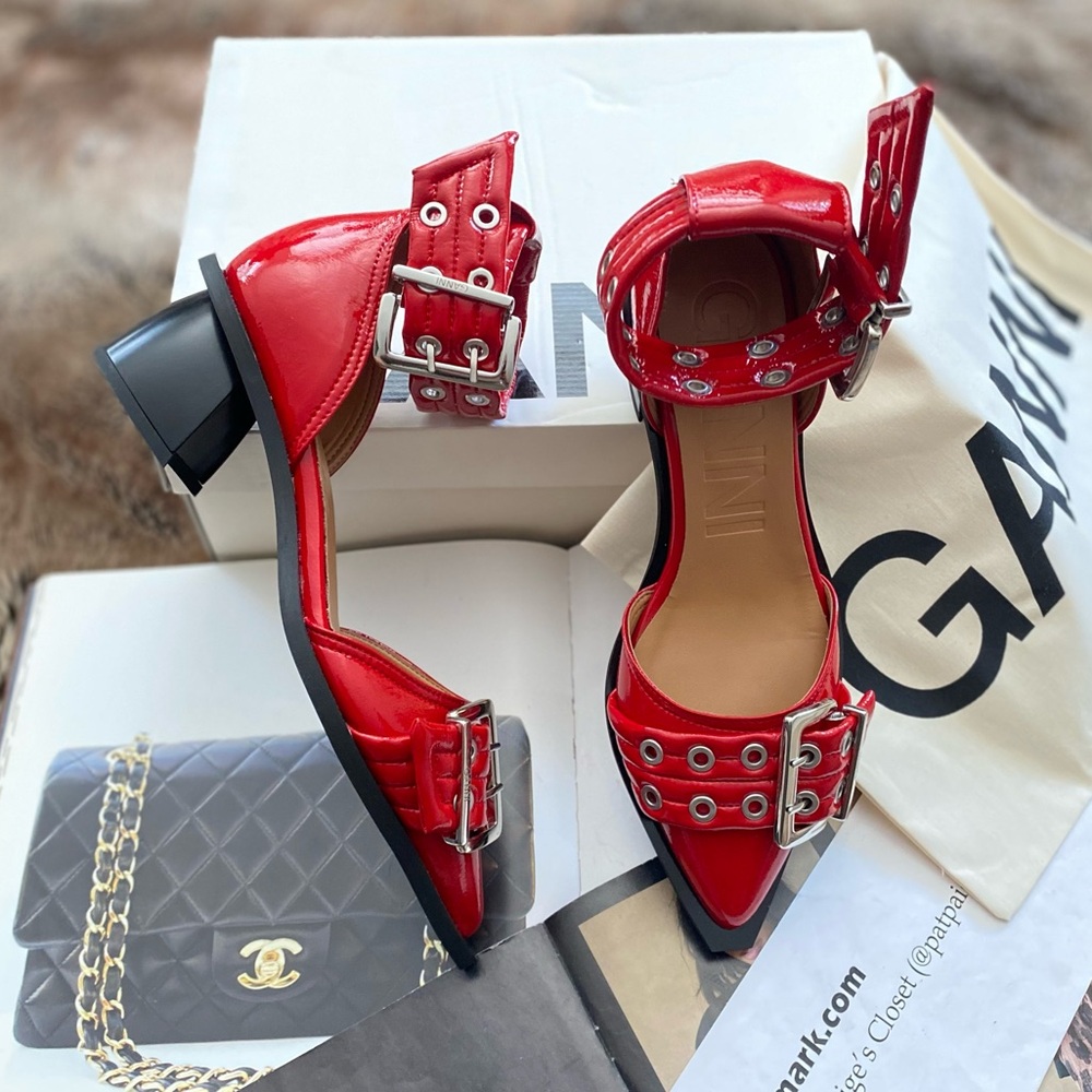 GANNI Chunky Buckle Open Cut Pumps - Picture 9 of 15
